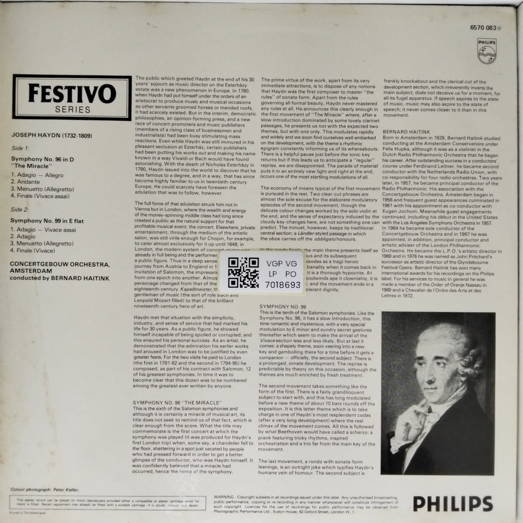 Joseph Haydn, Concertgebouworkest, Bernard Haitink - Symphonies Nos. 96 & 99 (Vinyl)
