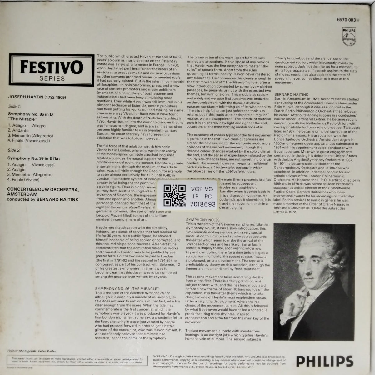 Joseph Haydn, Concertgebouworkest, Bernard Haitink - Symphonies Nos. 96 & 99 (Vinyl)