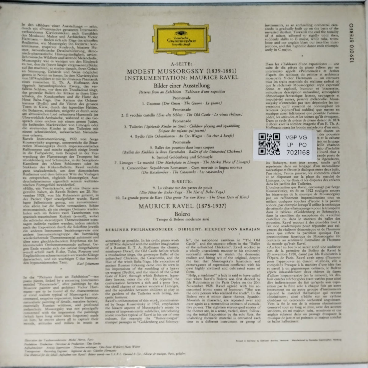 Berliner Philharmoniker, Herbert von Karajan - Ravel: Bolero Mussorgsky : Tableaux D'une Exposition (Vinyl)