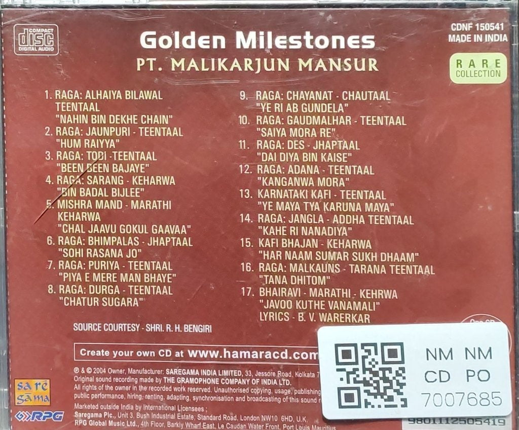 Pt. Mallikarjun Mansur - Golden Milestones (CD)