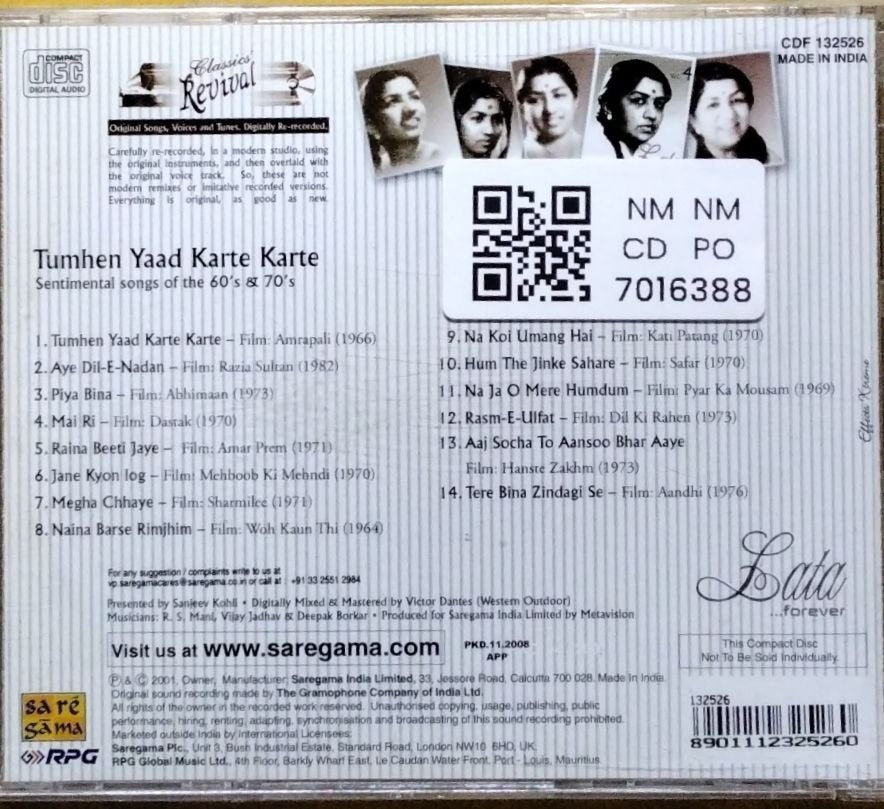 Lata Mangeshkar - Tumhen Yaad Karte Karte (CD)