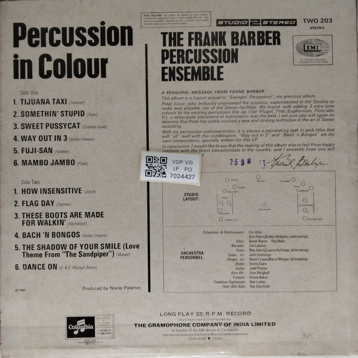 Frank Barber Percussion Ensemble - Percussion in Colour (Vinyl)