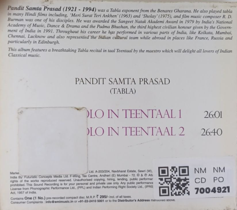 Pandit Samta Prasad - Classical Treasures (CD)