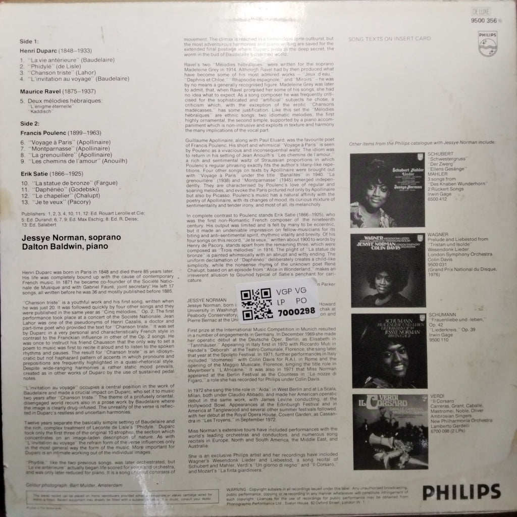 Jessye Norman, Dalton Baldwin - Jessye Norman Sings Duparc / Ravel / Poulenc / Satie (Vinyl)