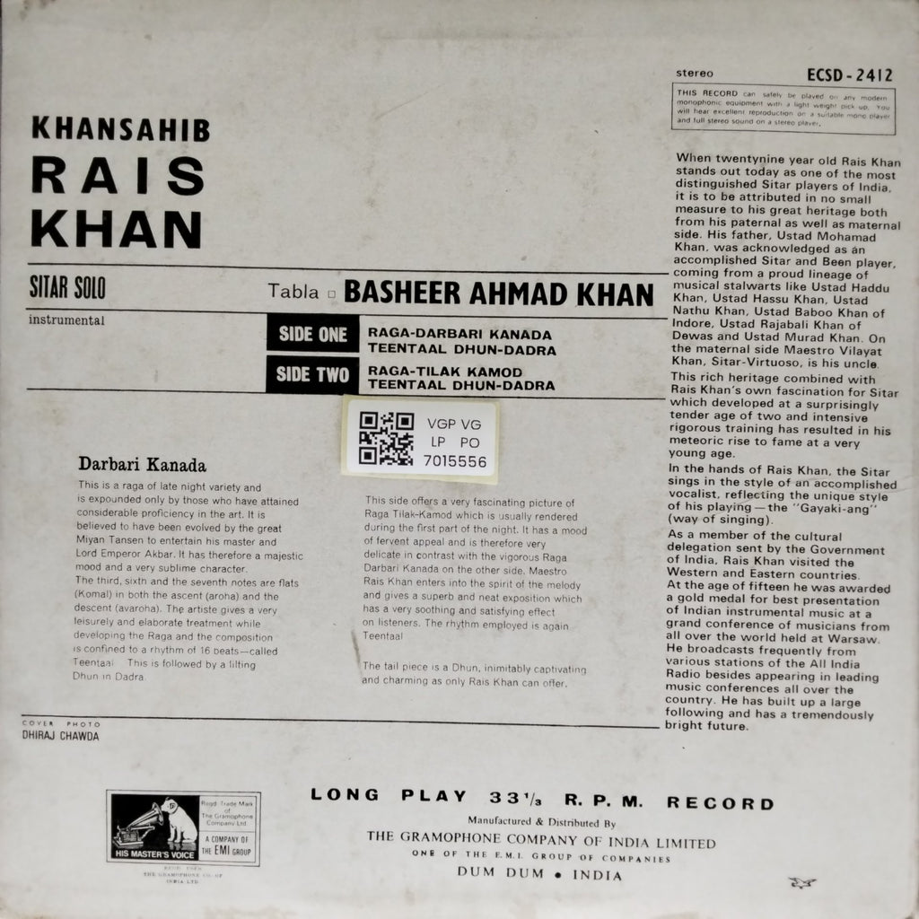 Rais Khan - Instrumental Sitar (Vinyl)