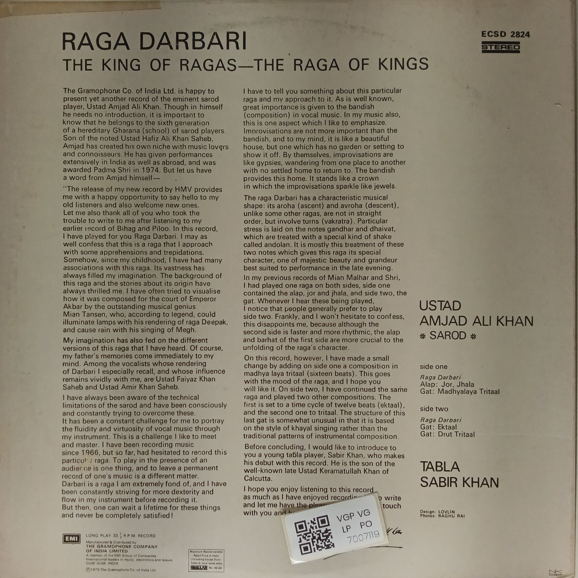 Ustad Amjad Ali Khan - Raga Darbari (Vinyl)