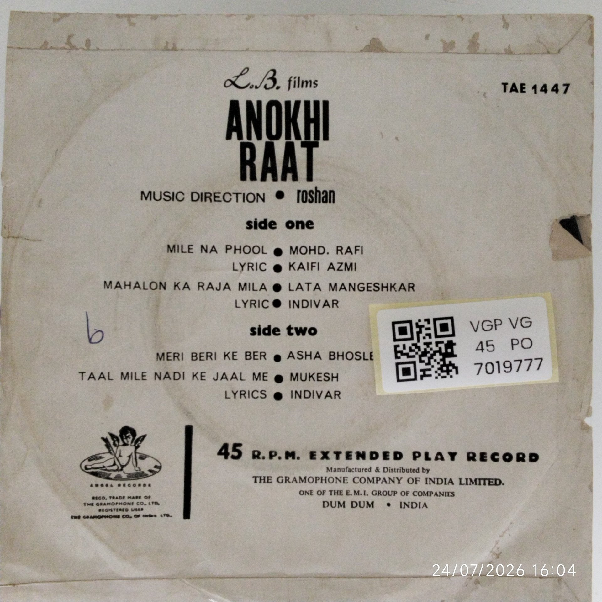 Roshan - Anokhi Raat (45-RPM)