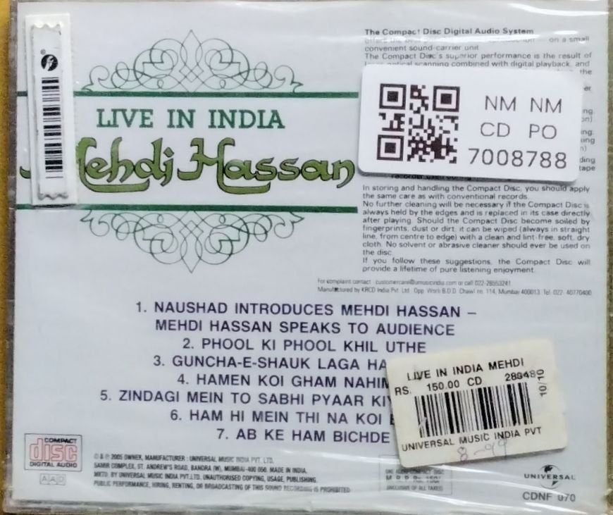 Mehdi Hassan - Live in India (CD)