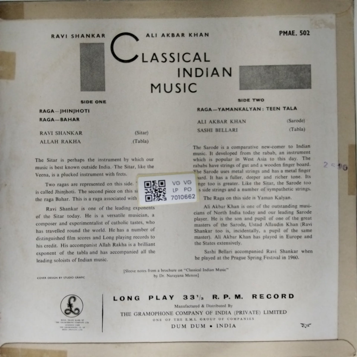 Ravi Shankar, Ali Akbar Khan - Classical Indian Music (Vinyl)