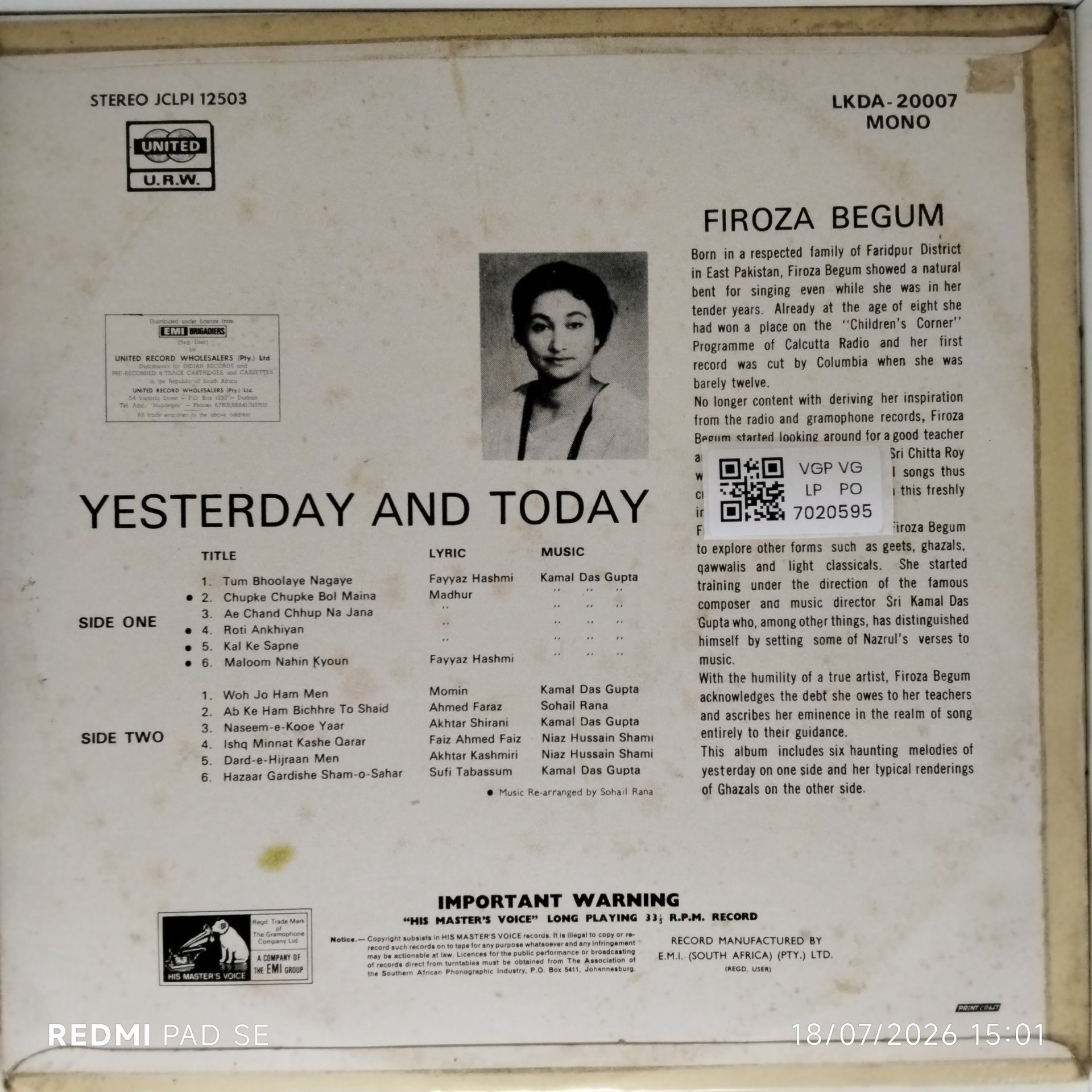 Feroza Begum - Yesterday & Today (Vinyl)