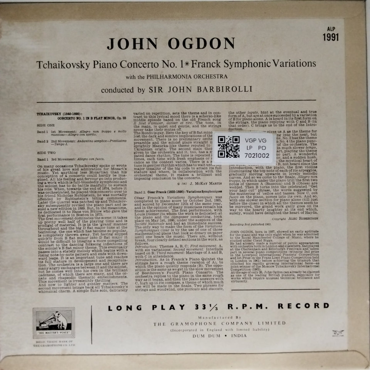 John Ogdon, Sir John Barbirolli, Philharmonia Orchestra - Tchaikovsky Piano Concerto No.1, Franck Symphonic Variations (Vinyl)