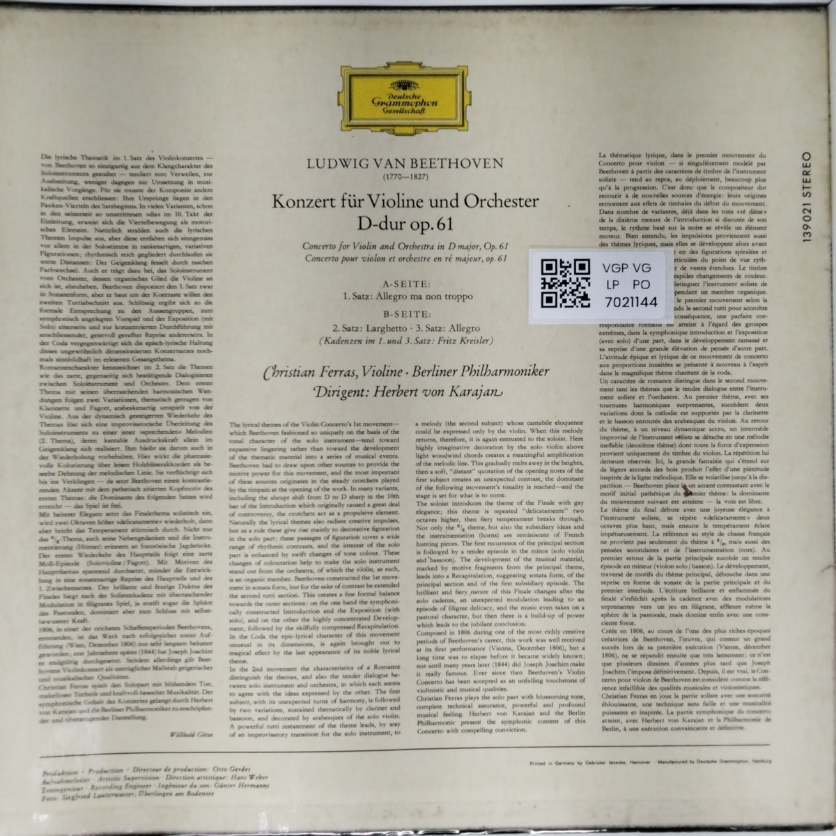 Christian Ferras, Herbert von Karajan, Berliner Philharmoniker - Beethoven: Violinkonzert D-dur (Vinyl)