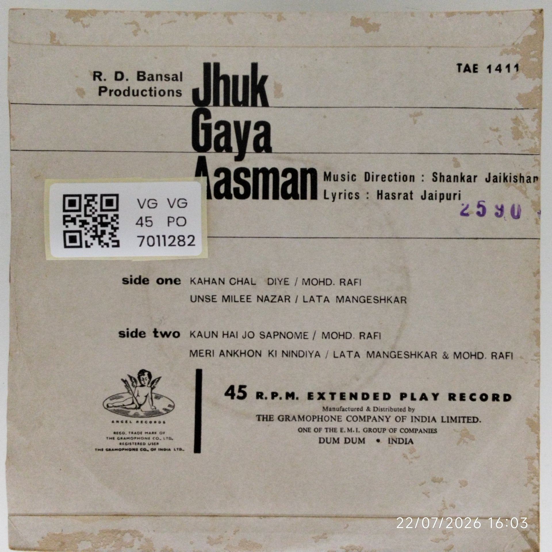 Shankar Jaikishan - Jhuk Gaya Aasman (45-RPM)