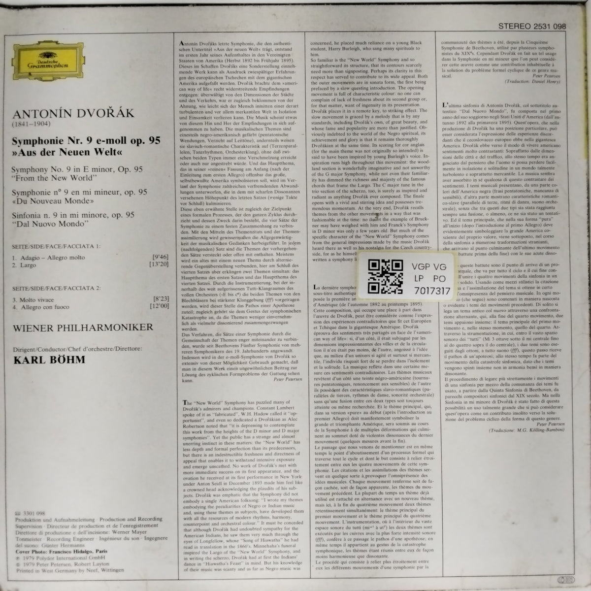 Antonín Dvořák, Wiener Philharmoniker, Karl Böhm - Symphonie No.9 "Aus der Neuen Welt" "From the New World" (Vinyl)