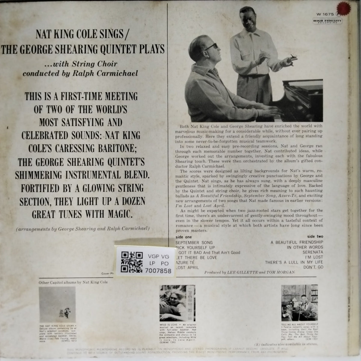 Nat King Cole, George Shearing - Nat King Cole Sings / George Shearing Plays (Vinyl)