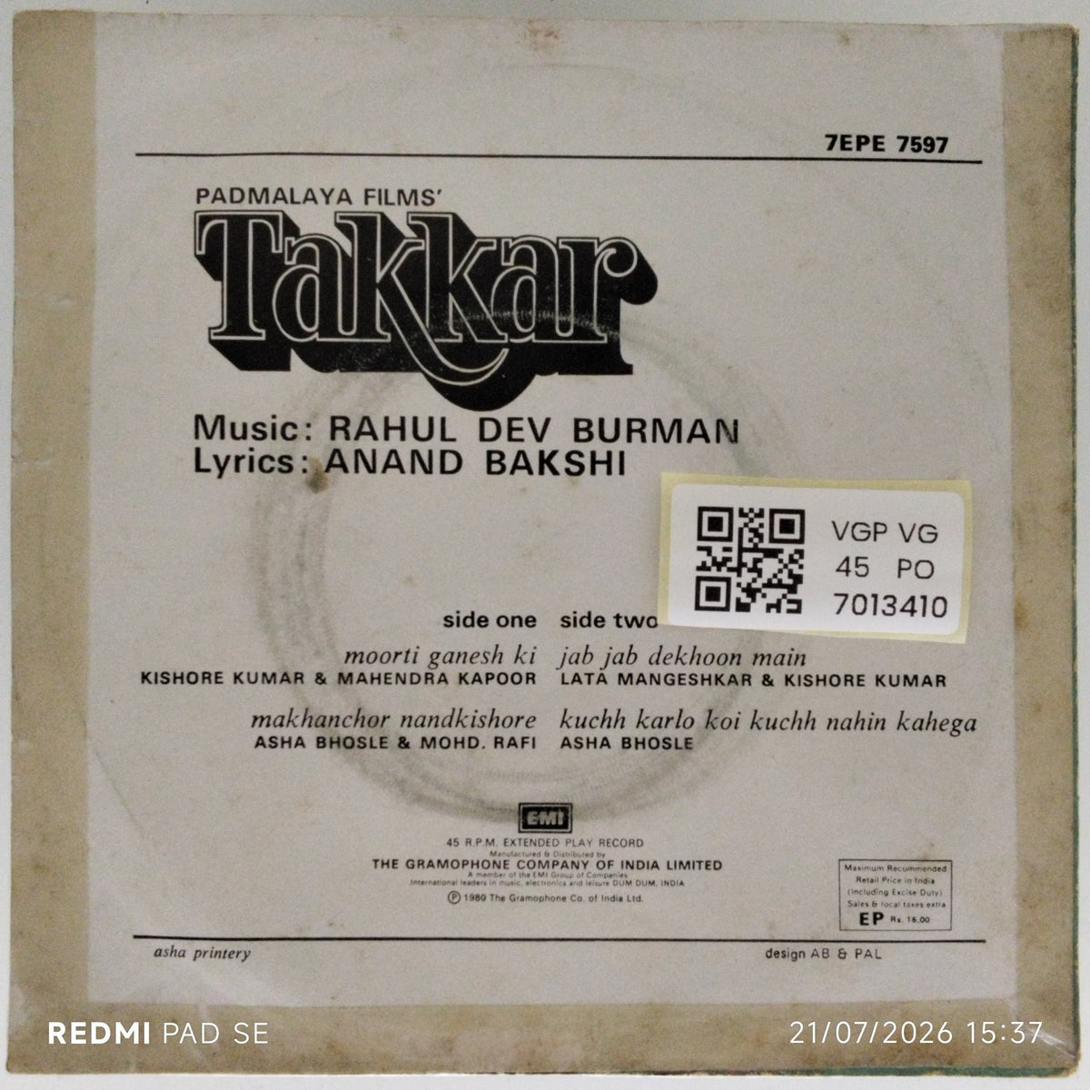 Rahul Dev Burman - Takkar (45-RPM)