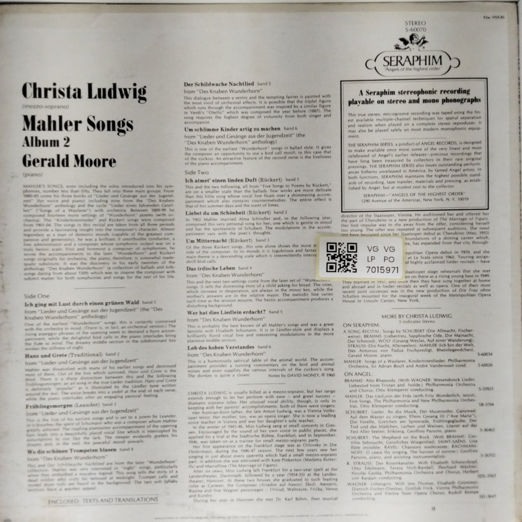 Christa Ludwig, Gerald Moore - Mahler Songs - Album 2 (Vinyl)