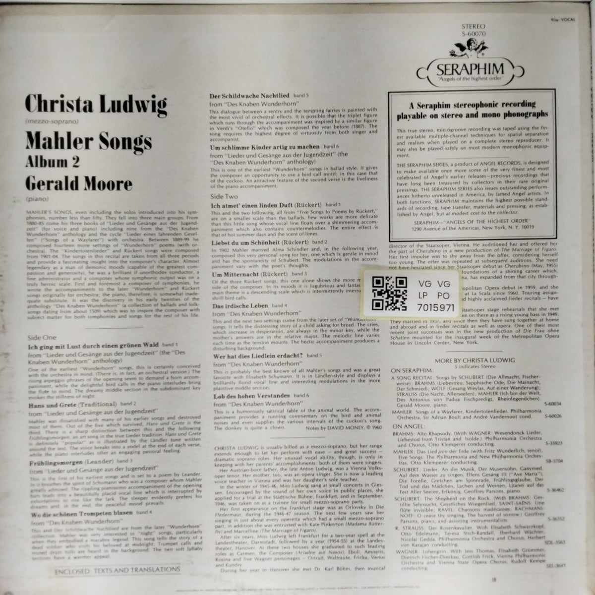Christa Ludwig, Gerald Moore - Mahler Songs - Album 2 (Vinyl)