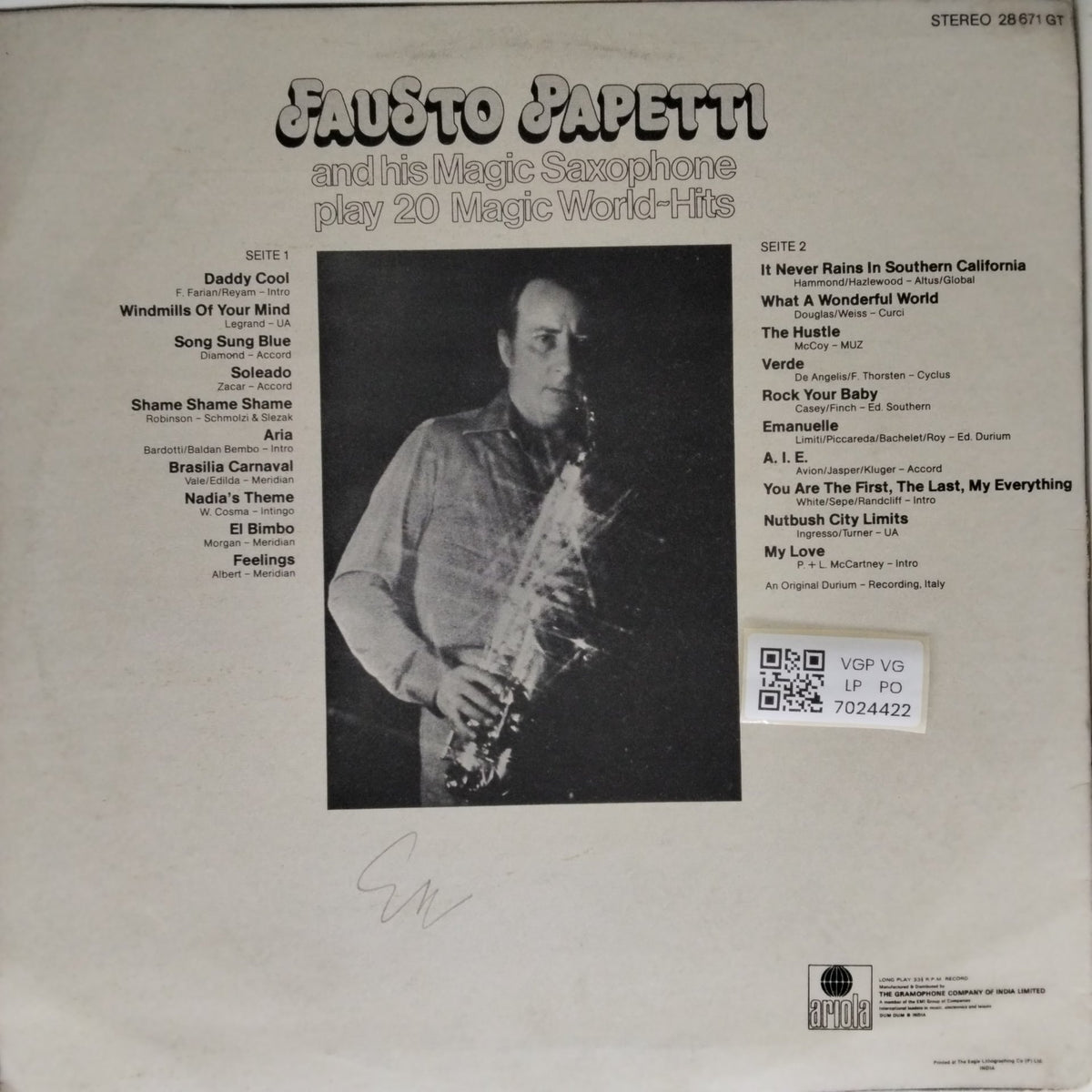 Fausto Papetti - and his Magic Saxophone play 20 Magic World Hits (Vinyl)