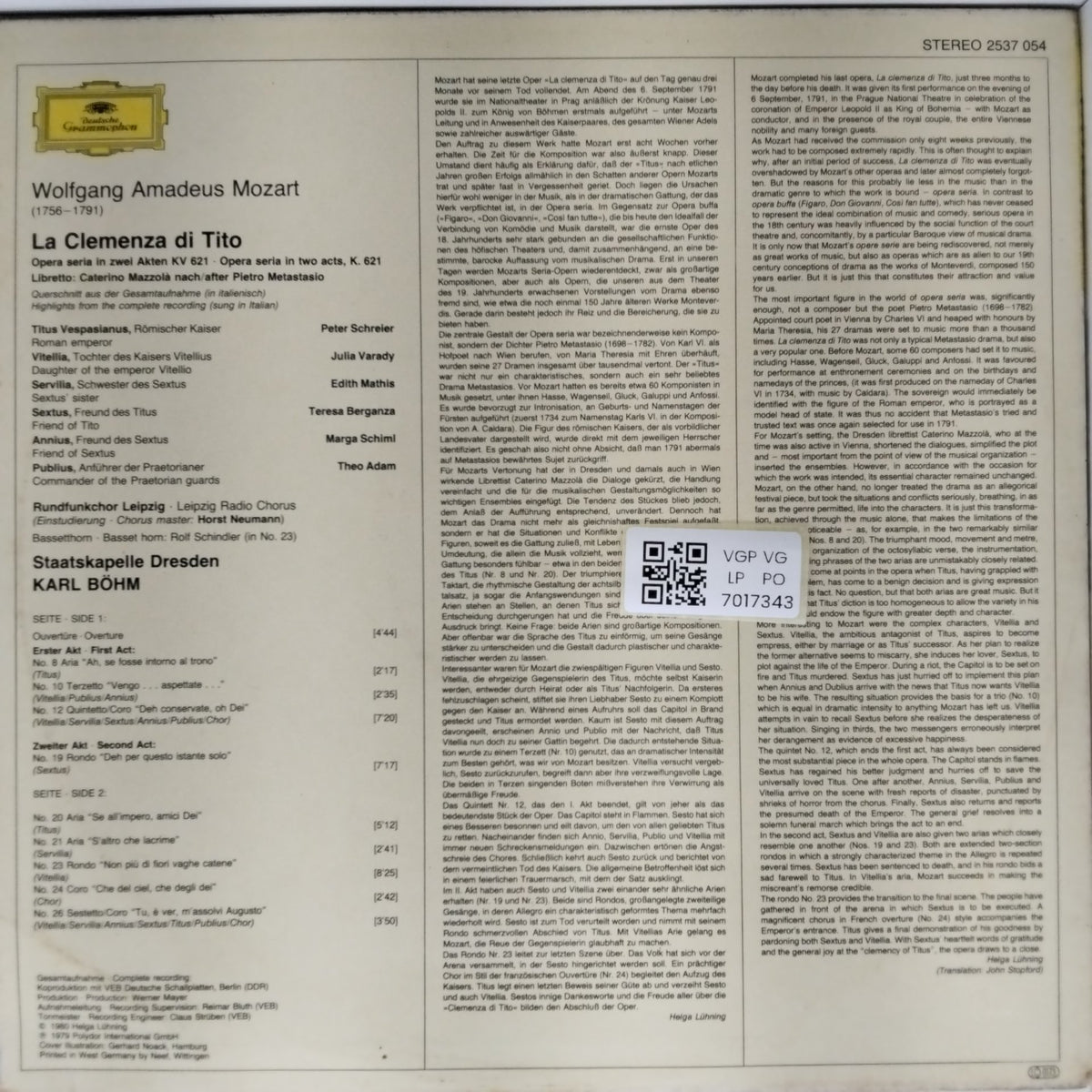 Wolfgang Amadeus Mozart, Karl Böhm - La Clemenza di Tito (Vinyl)