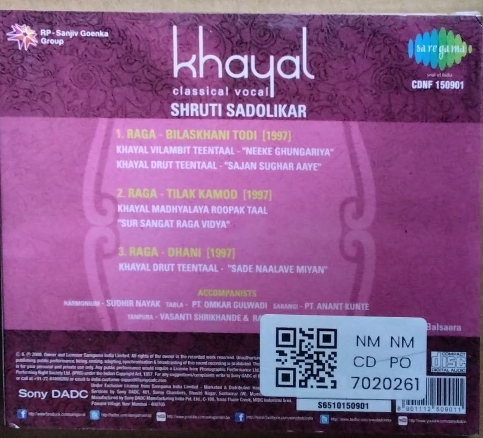Shruti Sadolikar - Khayal - Classical Vocal (CD)