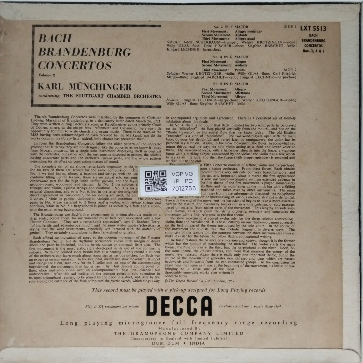 Karl Münchinger - Bach Brandenburg Concertos (Vinyl)