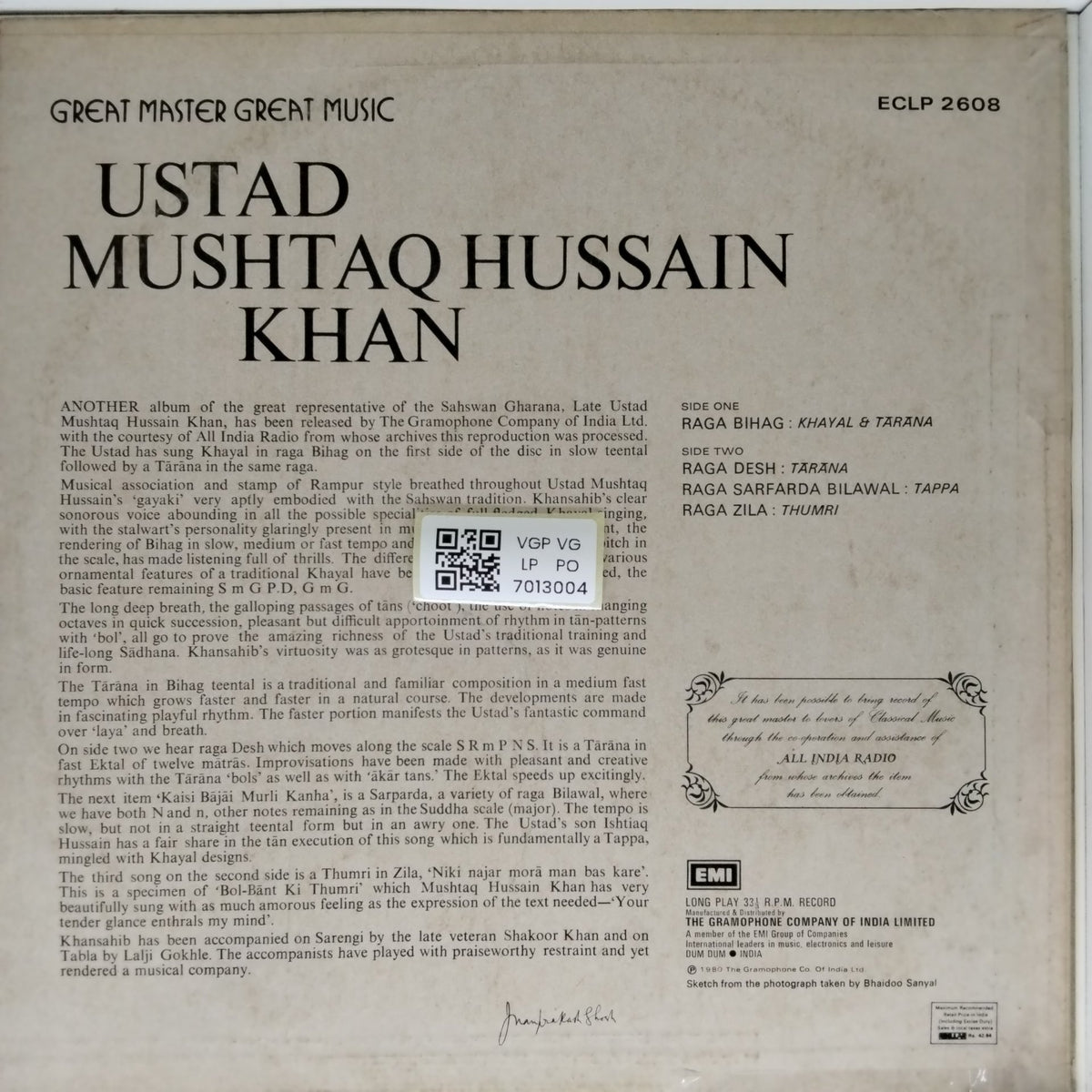Ustad Mushtaq Hussain Khan - Ustad Mushtaq Hussain Khan (Vinyl)