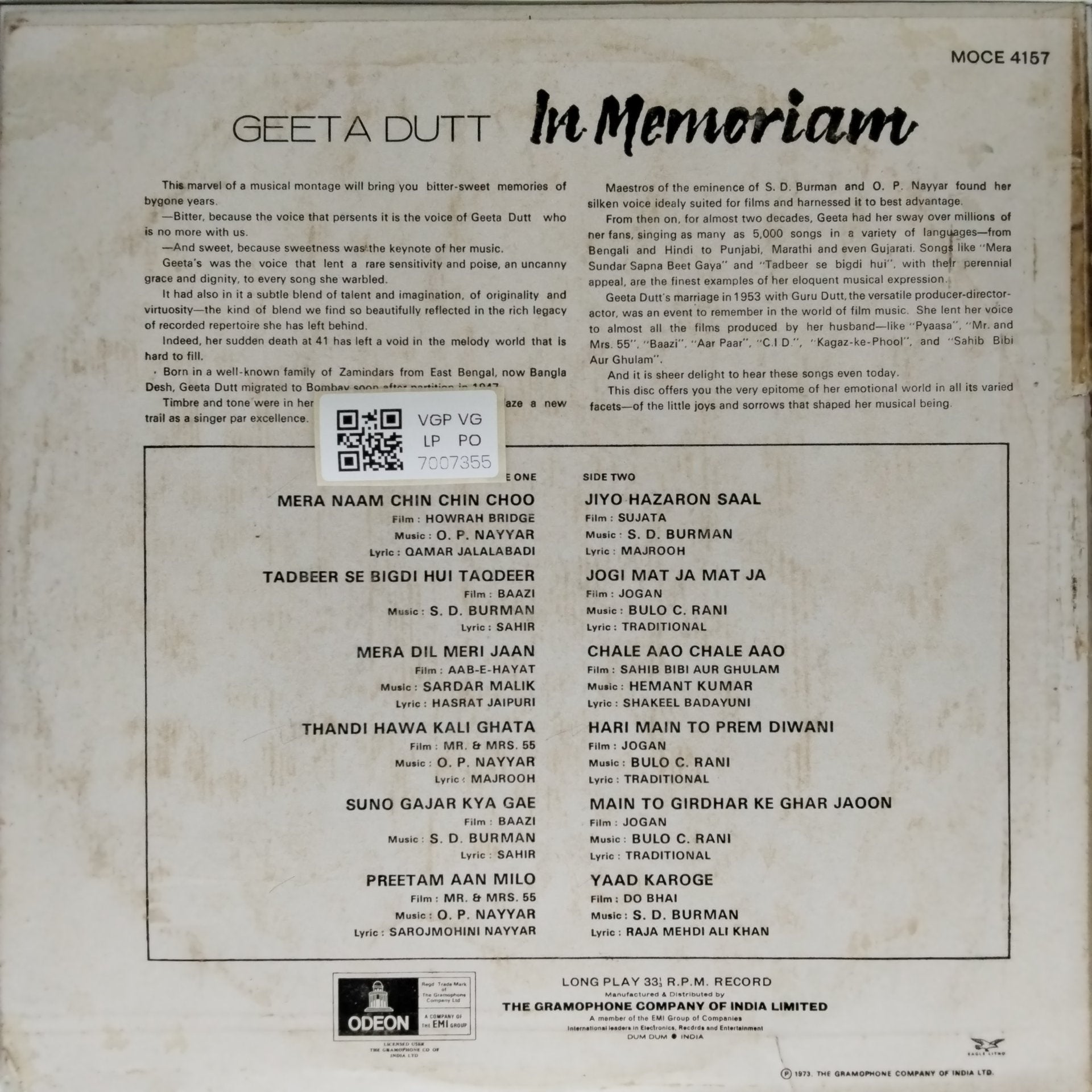 Geeta Dutt - In Memoriam (Vinyl)