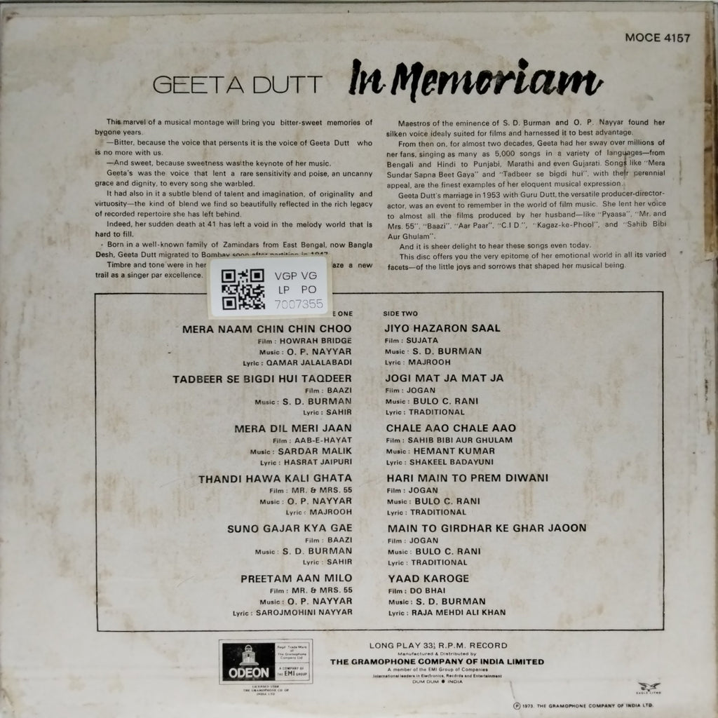 Geeta Dutt - In Memoriam (Vinyl)