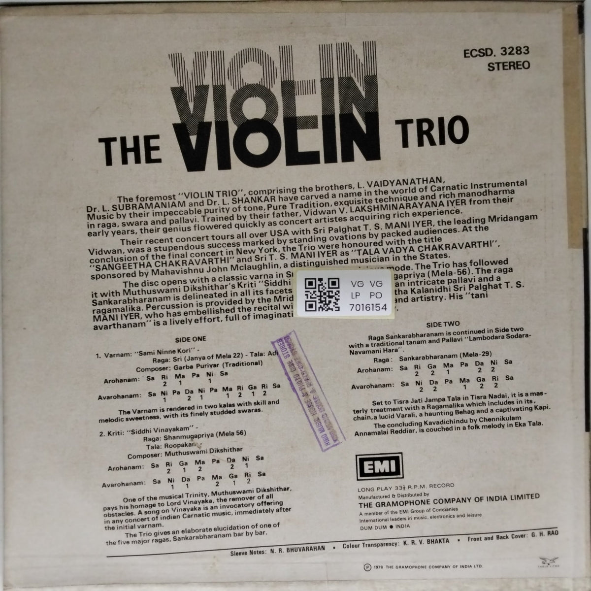 L. Subramaniam, L. Shankar, L. Vaidyanathan - The Violin Trio (Vinyl)