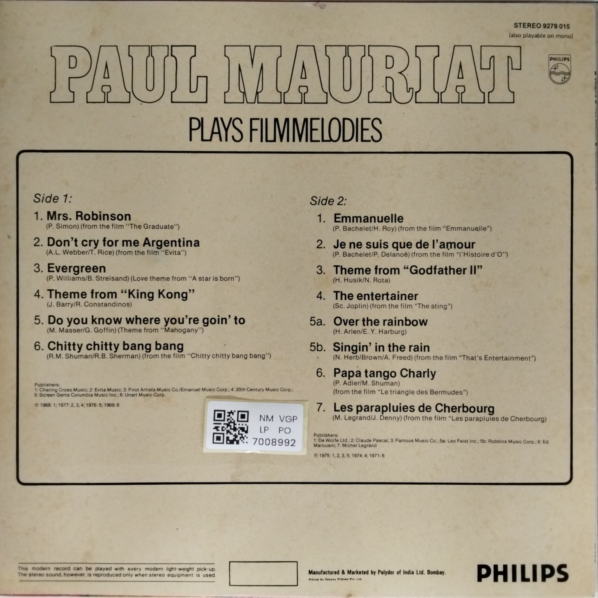 Paul Mauriat - Plays Filmmelodies (Vinyl)