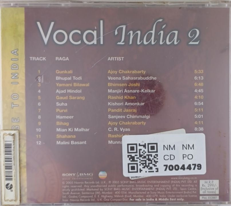 Ajoy Chakrabarty, Veena Sahasrabuddhe, Bhimsen Joshi, Manjiri Asnare-Kelkar, Rashid Khan, Kishori Amonkar, Pandit Jasraj, Sanjeev Chimmalgi, C. R. Vyas, Munna Shukla - Passage to India: Vocal India 2 (CD)