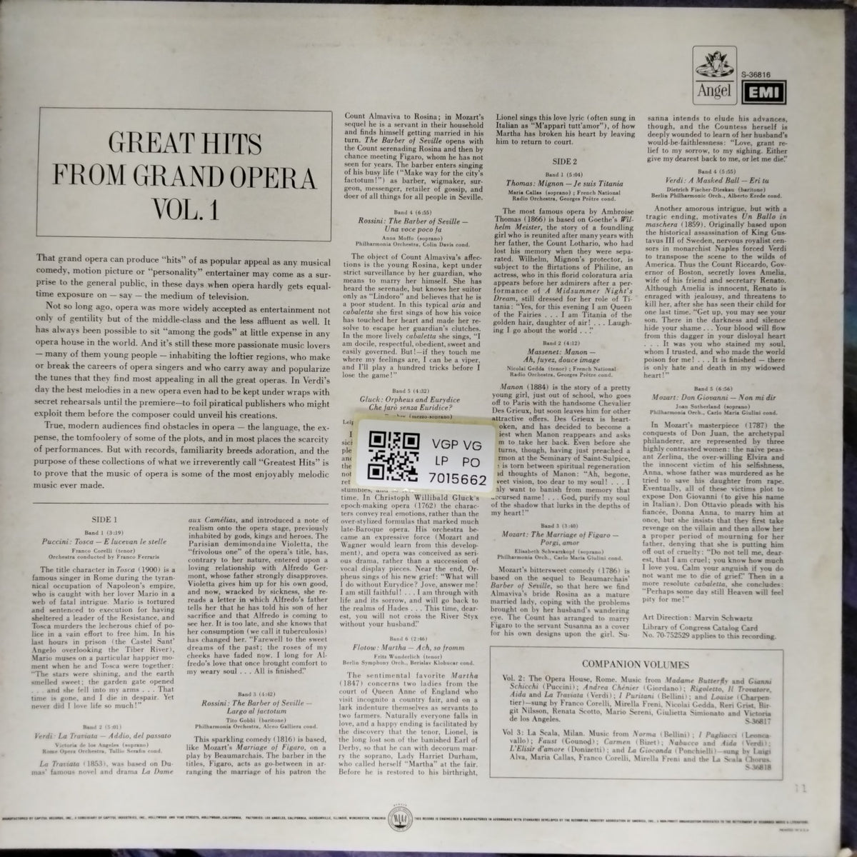 Grace Bumbry, Maria Callas, Franco Corelli, Nicolai Gedda, Dietrich Fischer-Dieskau, Victoria de los Angeles, Tito Gobbi, Anna Moffo, Elisabeth Schwarzkopf, Joan Sutherland, Fritz Wunderlich - Great Hits from Grand Opera Volume 1 (Vinyl)