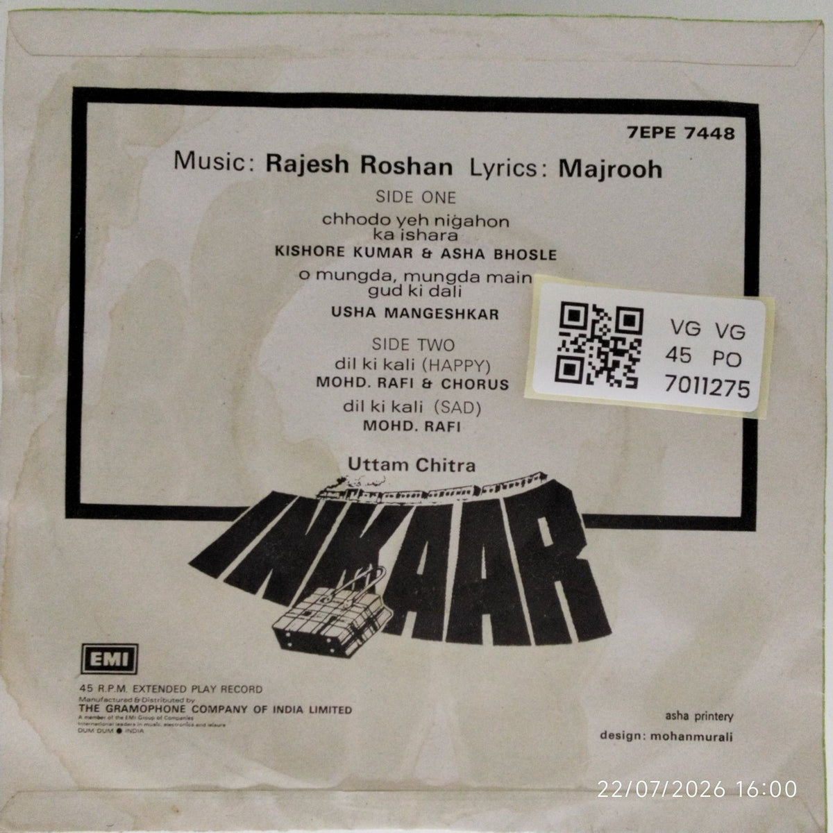 Rajesh Roshan - Inkaar (45-RPM)