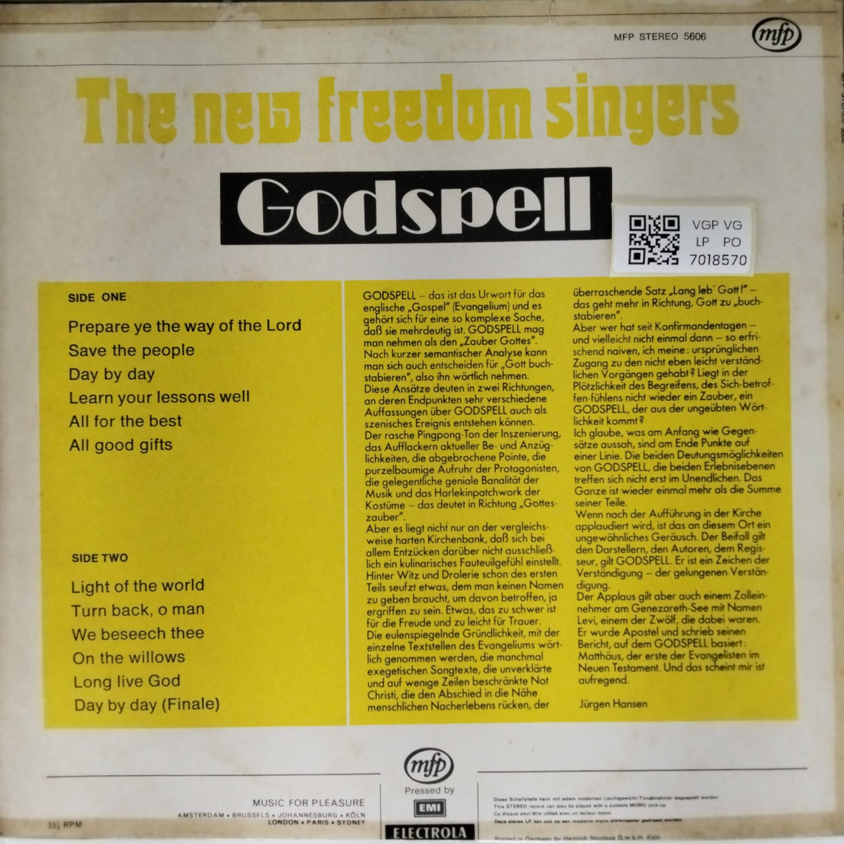 The New Freedom Singers - Godspell (Vinyl)