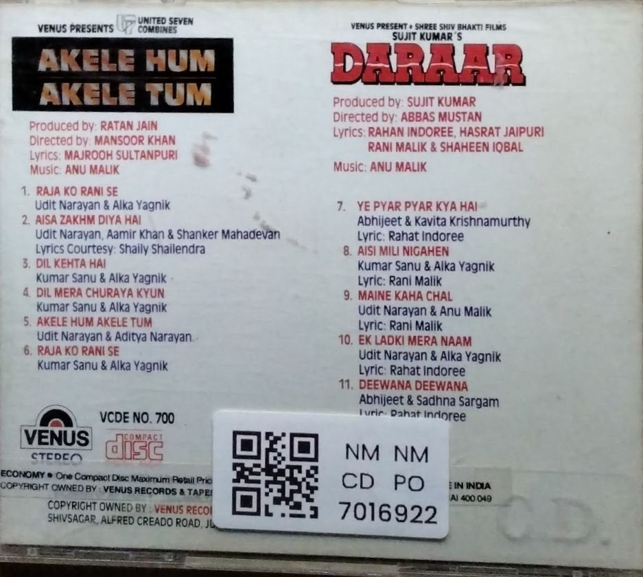 Anu Malik - Akele Hum Akele Tum + Daraar (CD)