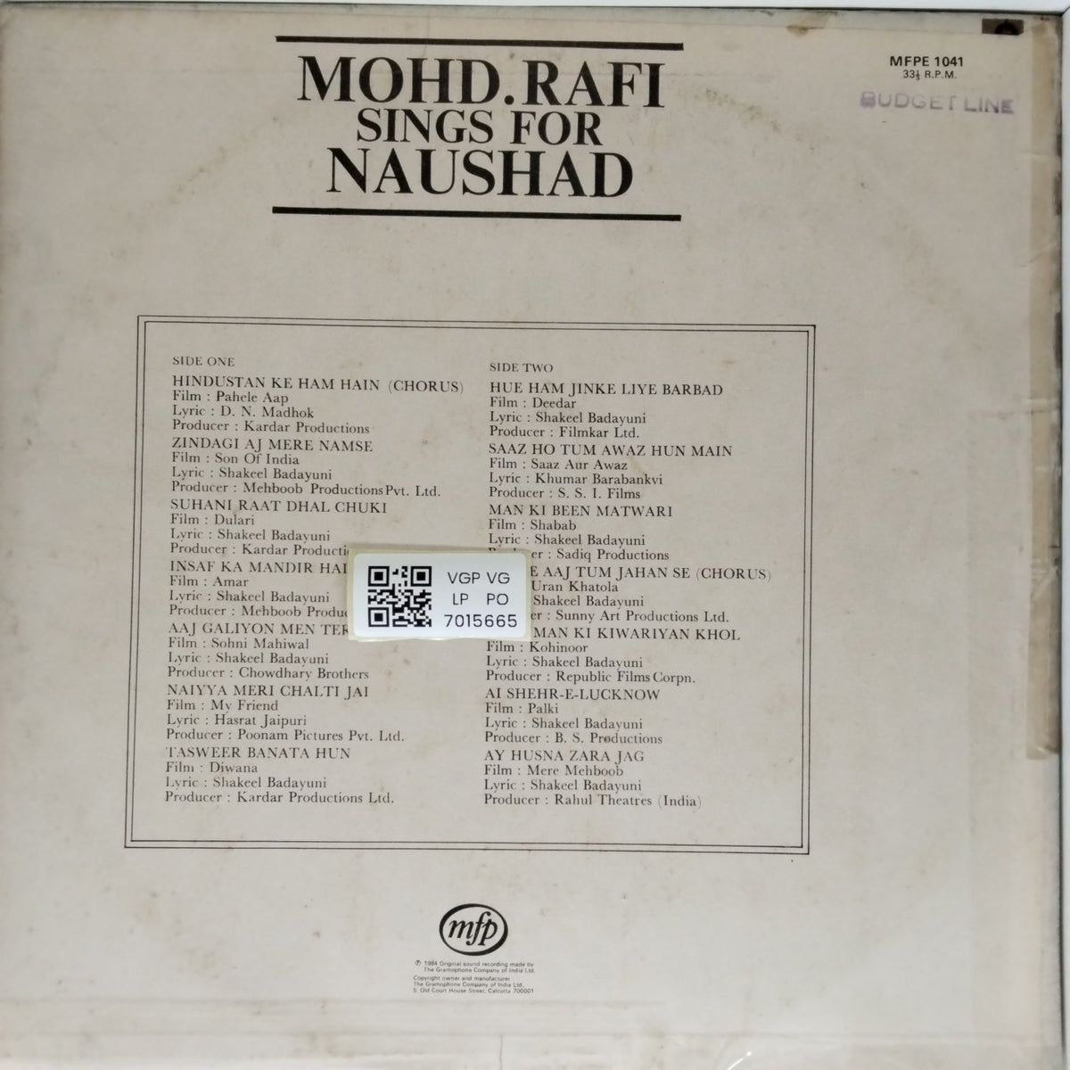 Mohd. Rafi, Naushad - Mohd. Rafi Sings for Naushad (Vinyl)