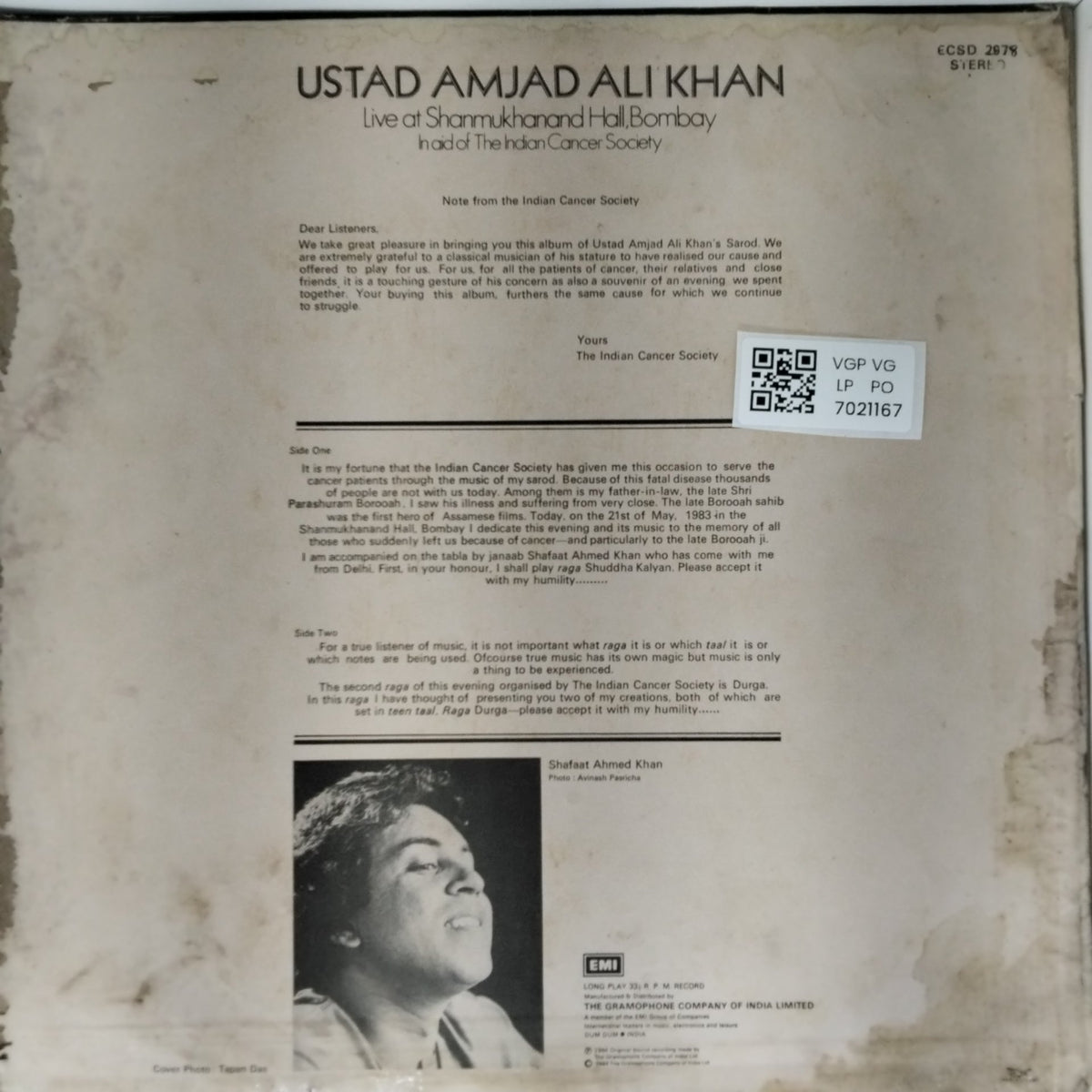 Ustad Amjad Ali Khan - Live at Shanmukhanand Hall, Bombay (Vinyl)