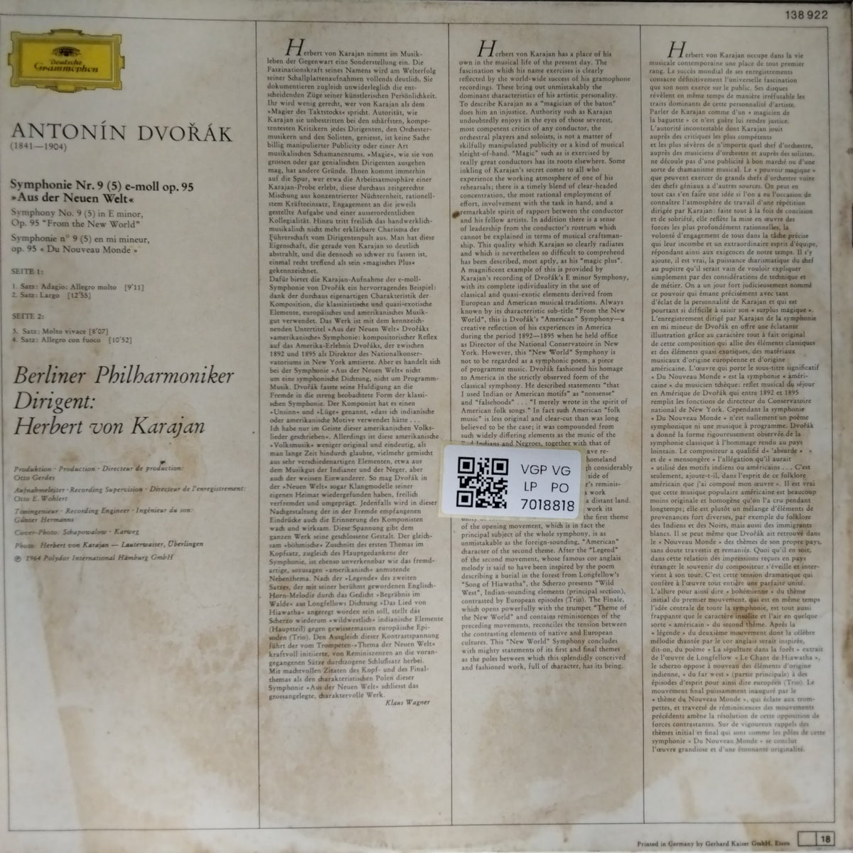 Antonín Dvořák, Berliner Philharmoniker, Herbert von Karajan - Aus der Neuen Welt - From the New World (Vinyl)