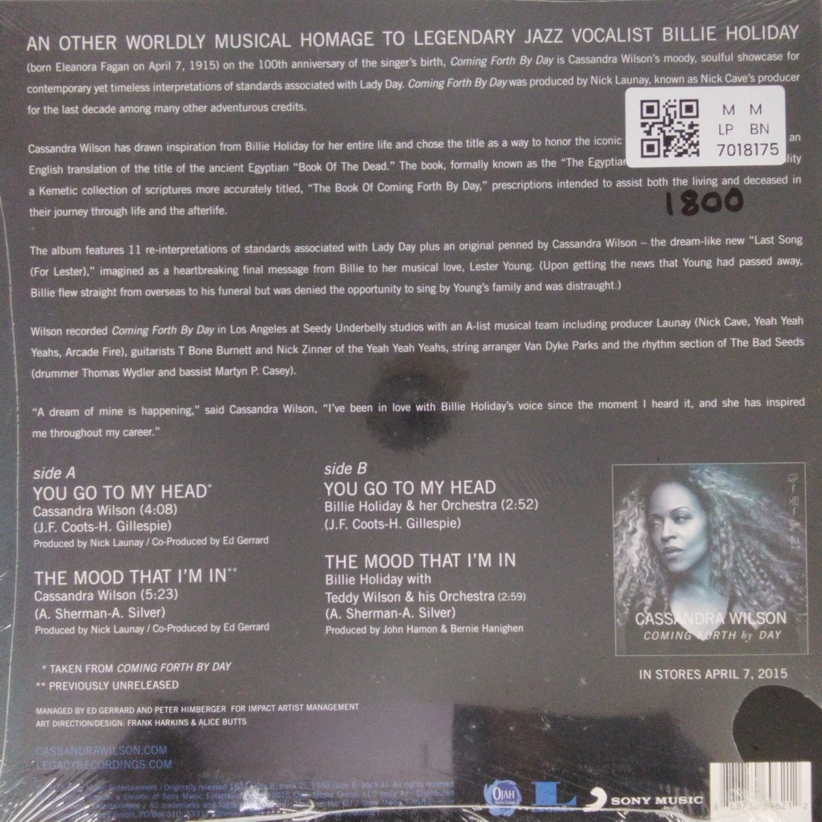 Cassandra Wilson, Billie Holiday - You Go To My Head / The Mood That I'm In (Vinyl)