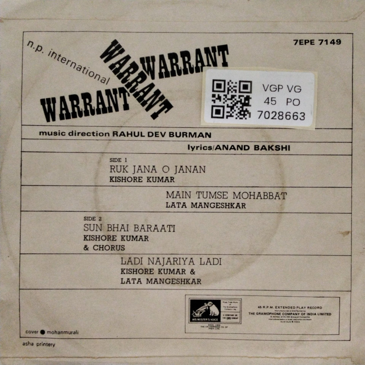 Rahul Dev Burman - Warrant (45-RPM)