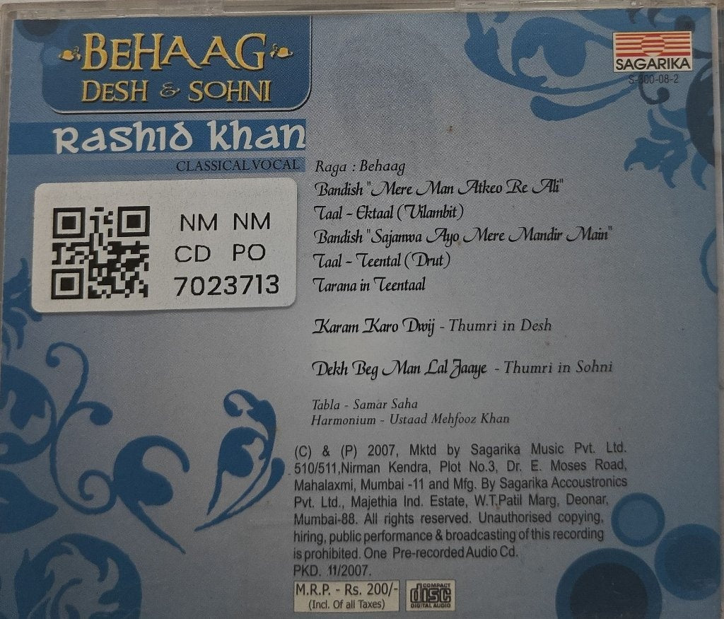 Rashid Khan - Behaag Desh & Sohni (CD)