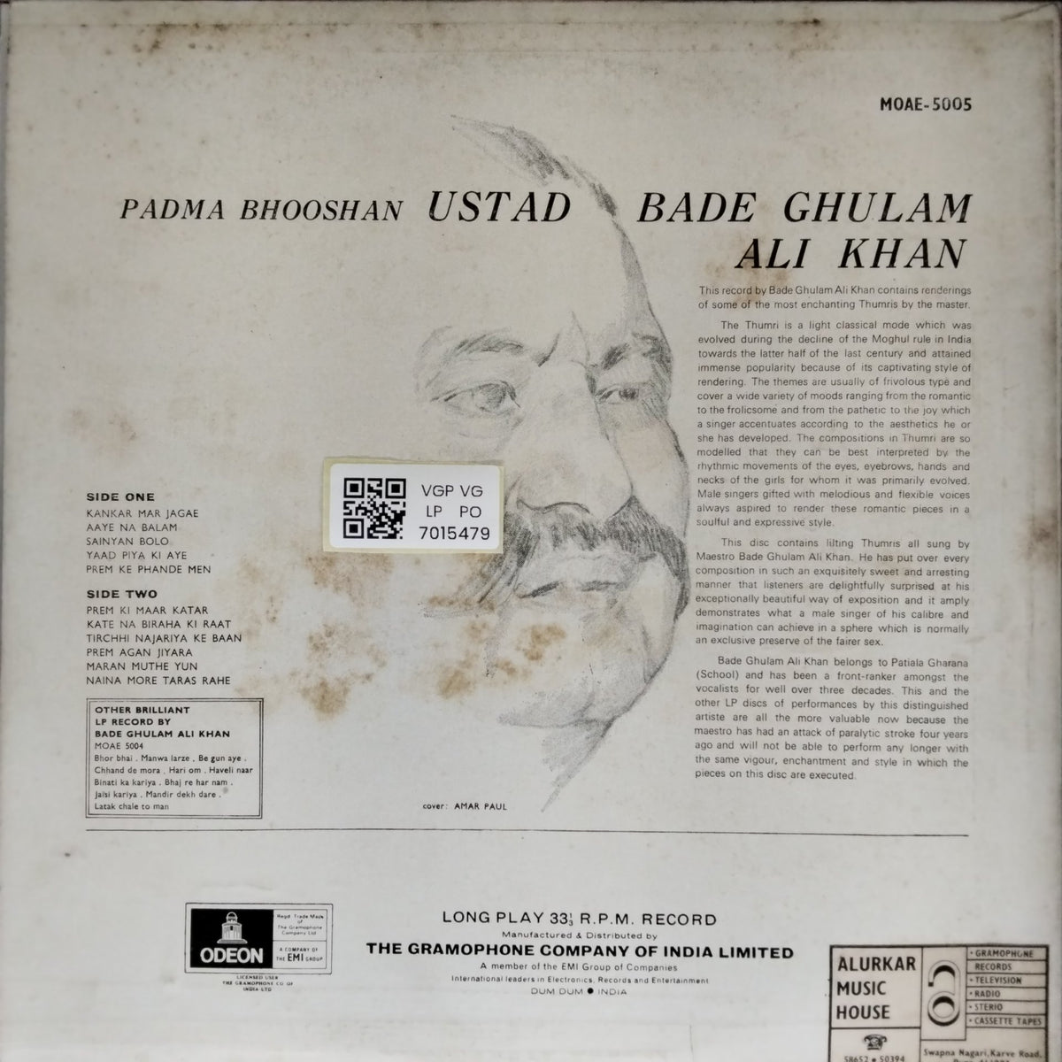 Ustad Bade Ghulam Ali Khan - Thumris (Vinyl)