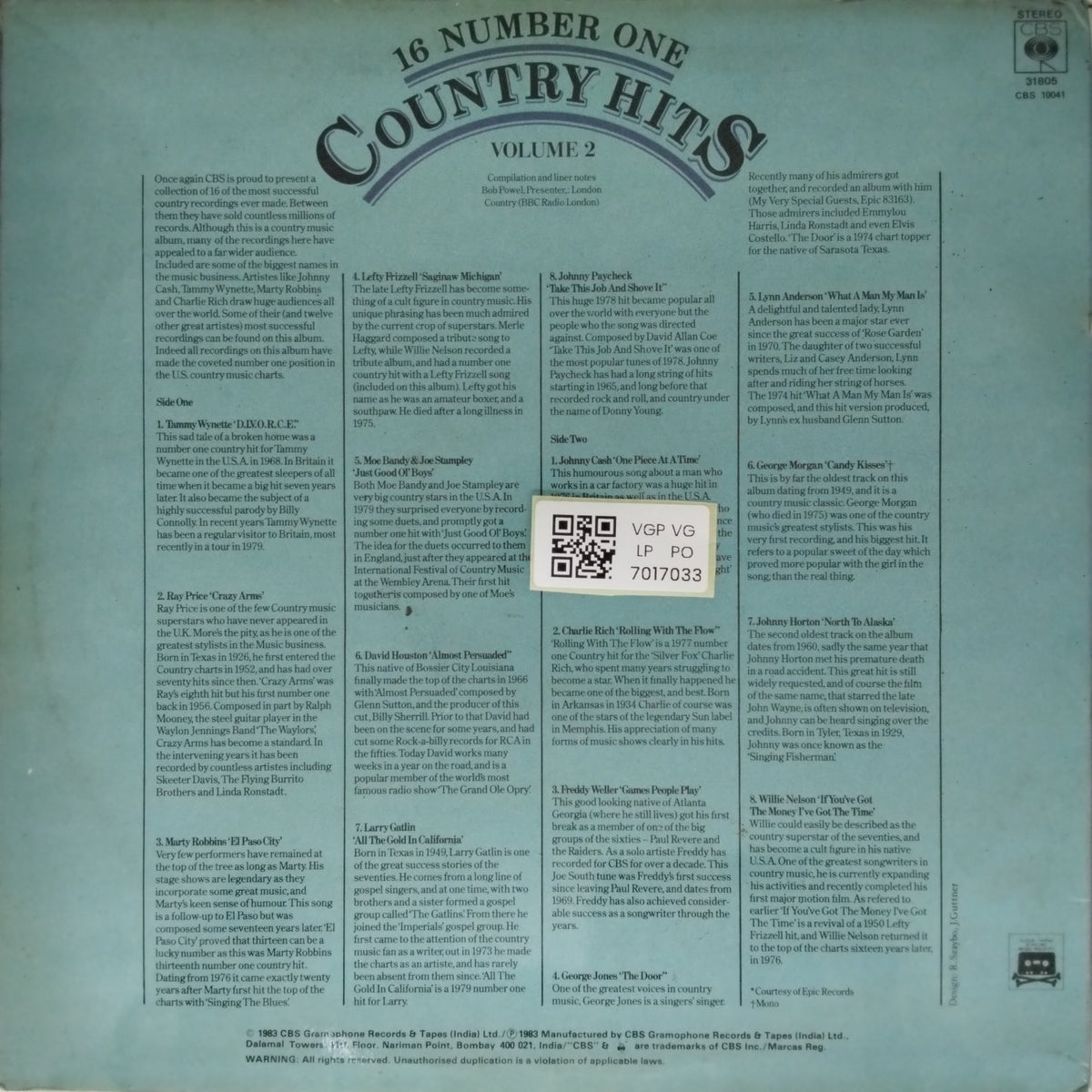 Various - 16 Number One Country Hits Volume 2 (Vinyl)