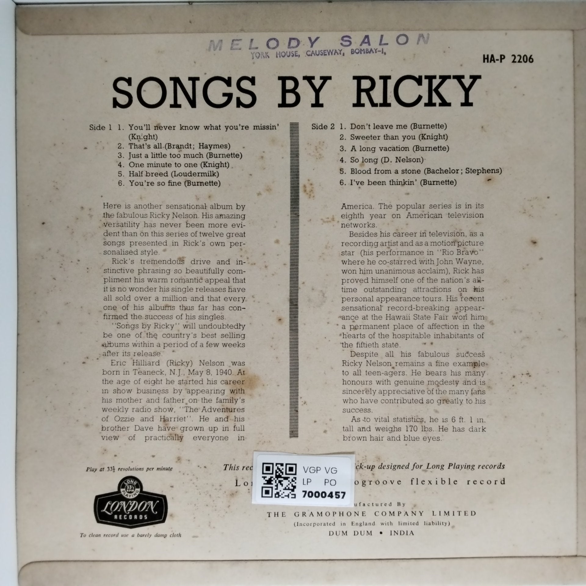 Ricky Nelson - Songs by Ricky (Vinyl)