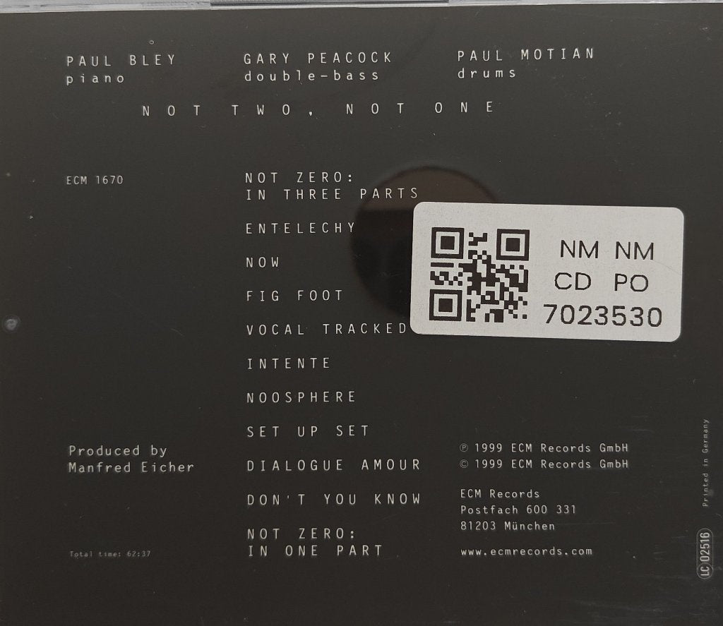 Paul Bley, Gary Peacock, Paul Motian - Not Two, Not One (CD)