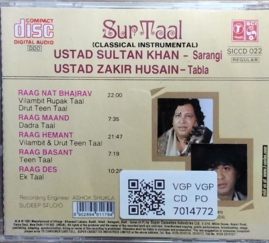 Ustad Sultan Khan, Ustad Zakir Husain - Sur Taal (CD)
