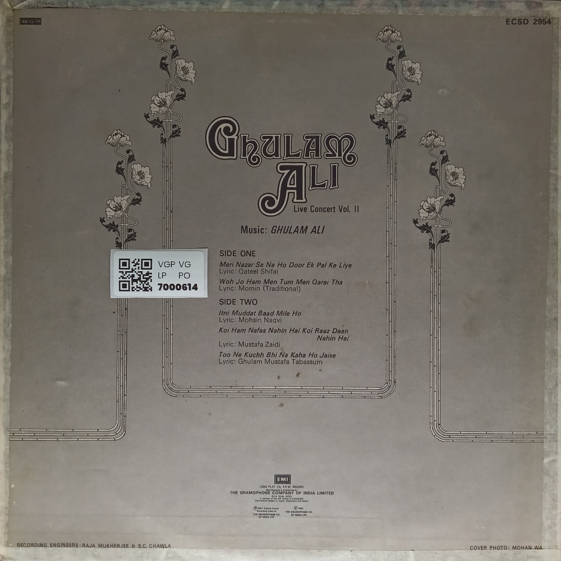 Ghulam Ali - Live Concert Vol. II (Vinyl)