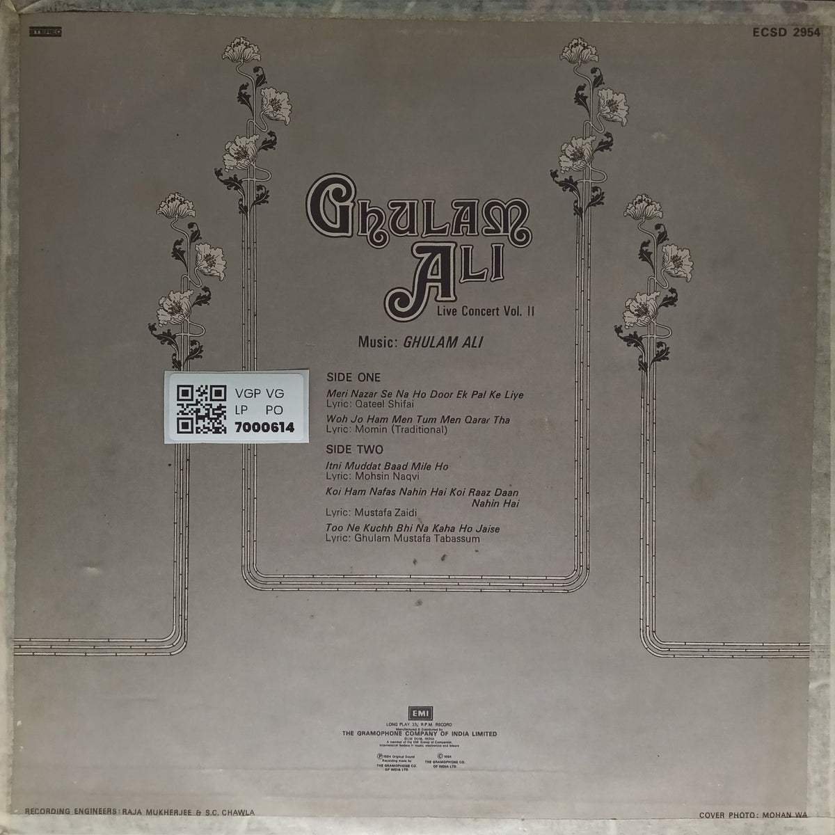 Ghulam Ali - Live Concert Vol. II (Vinyl)
