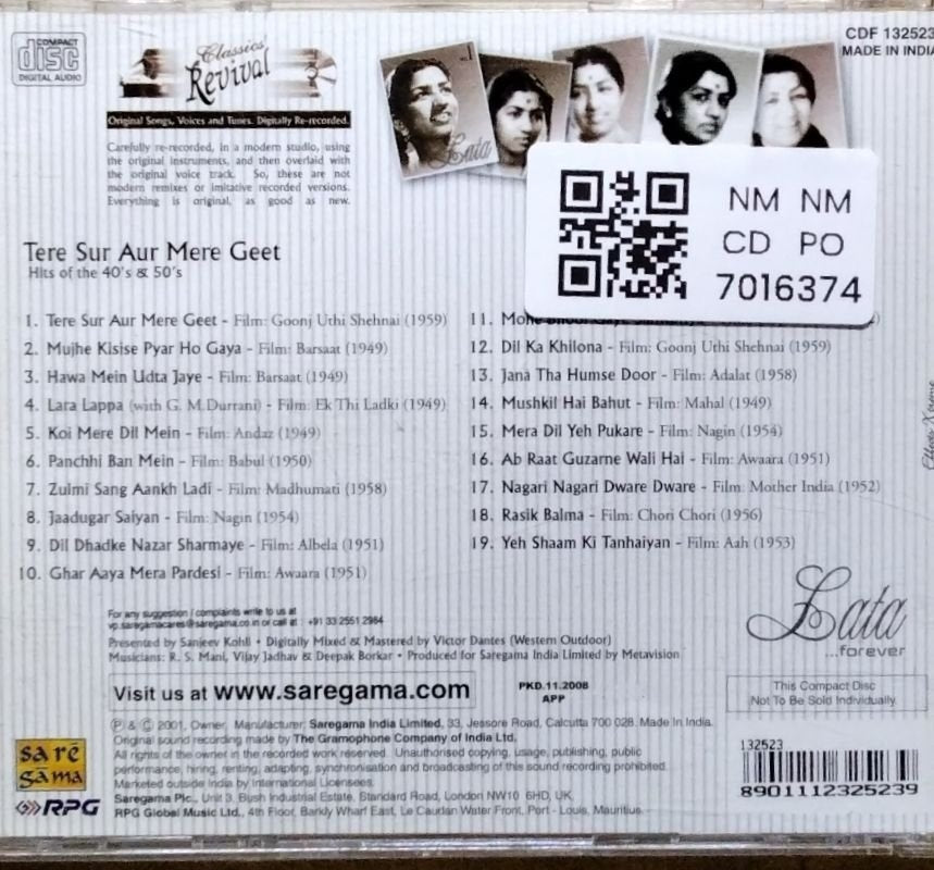 Lata Mangeshkar - Tere Sur Aur Mere Geet (CD)